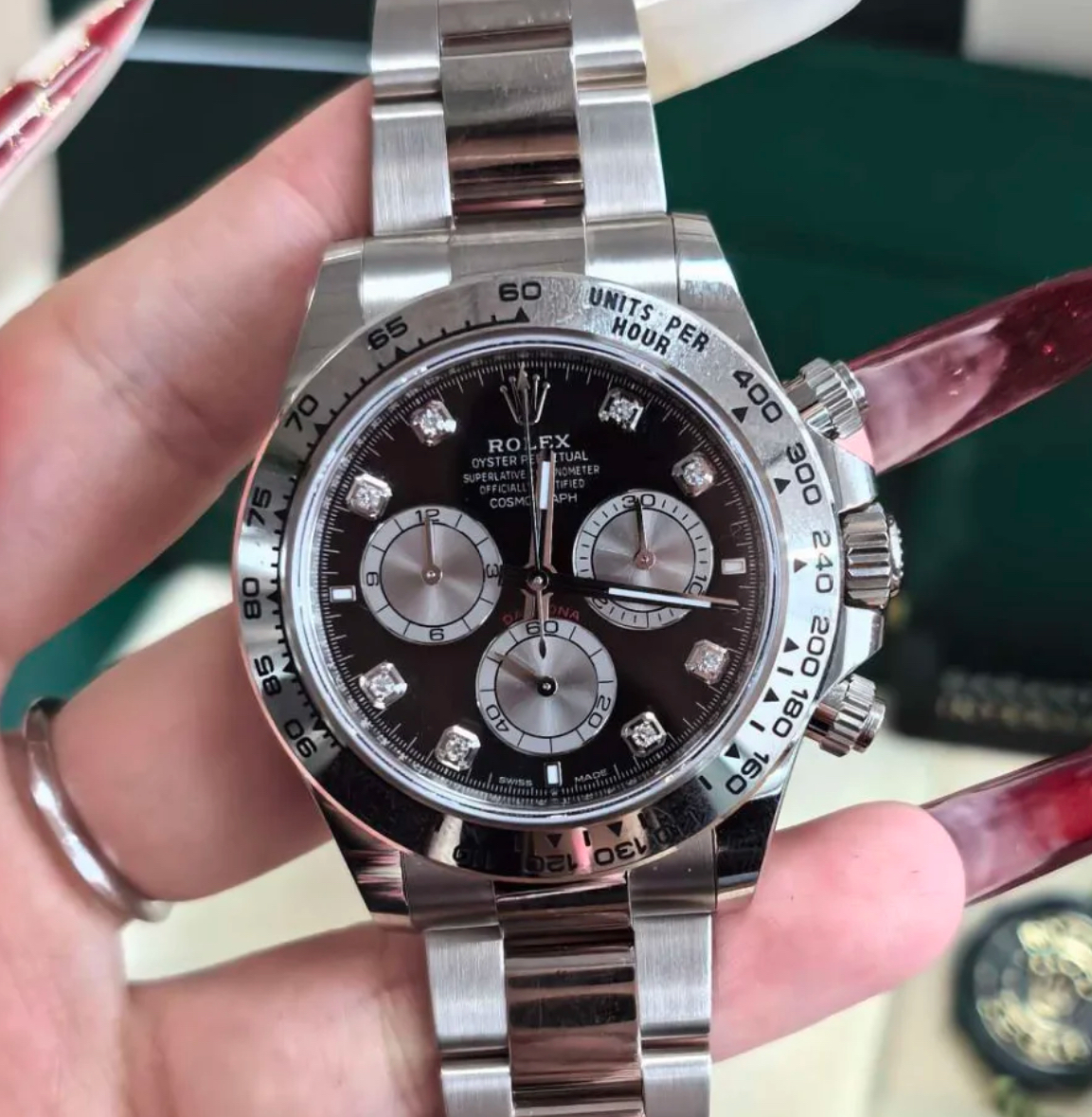 Luminous watch on wrist